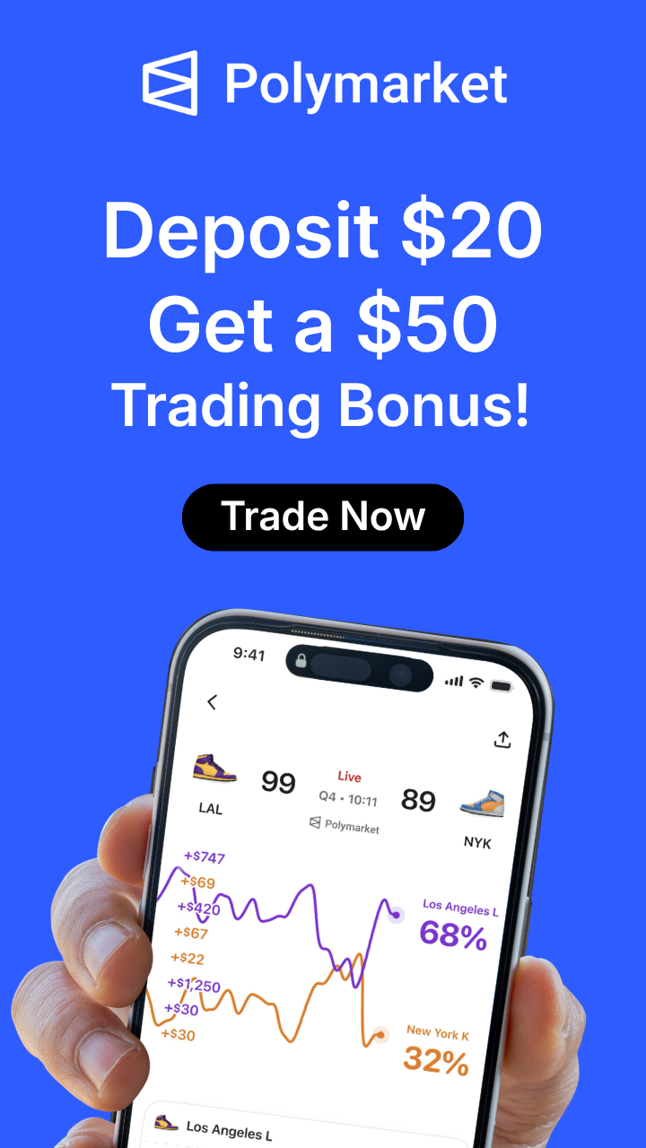 Polymarket iPhone app — Deposit $20, Get a $50 Trading Bonus