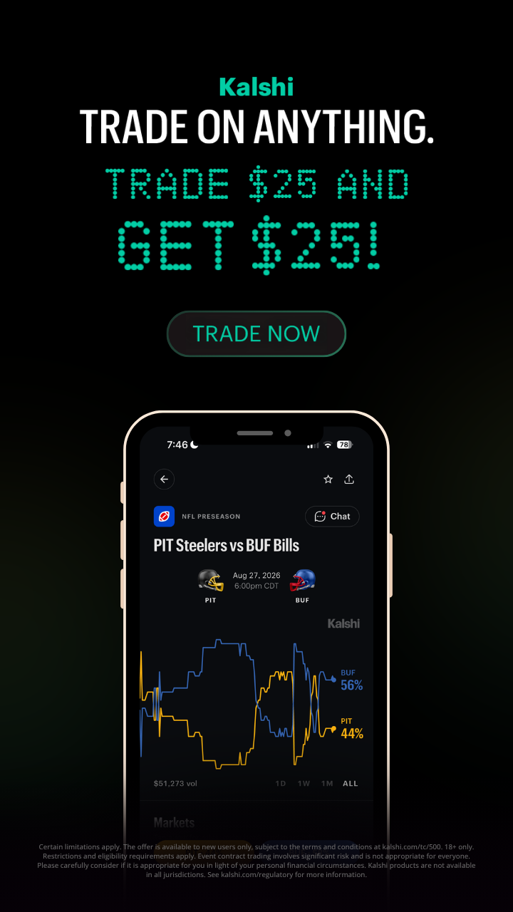 Kalshi app promotion — trade $25 and get $25 with promo code NYPREDICTS